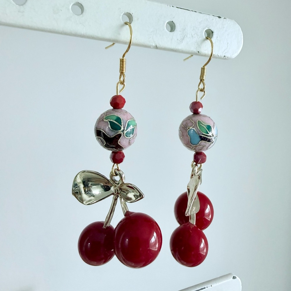 Cherry and Cloisonné Earrings